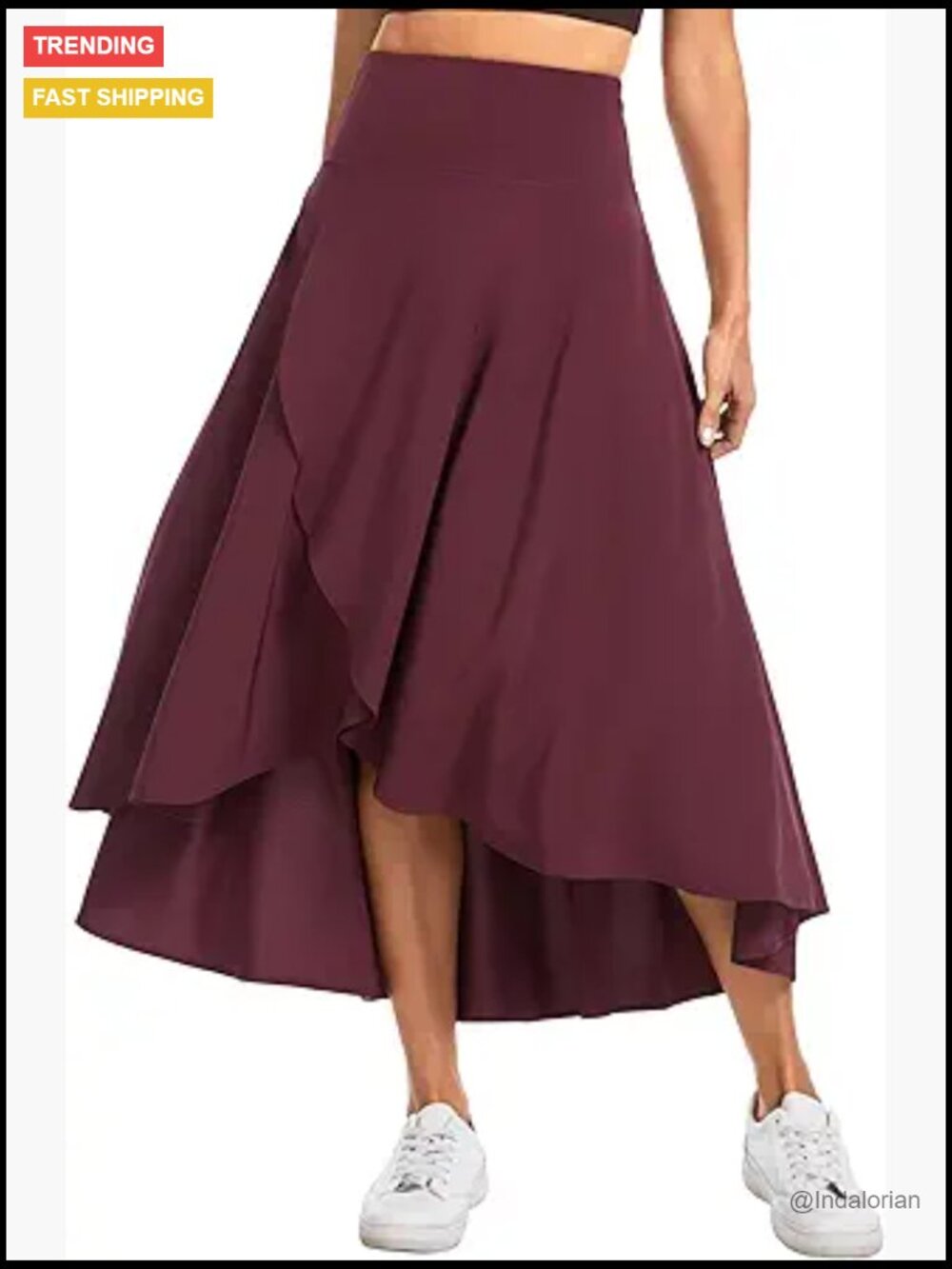 High Waist Flowy Maxi Skirt With Built-In Shorts And Pockets
